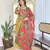 Women   s rayon printed flared kurta set with pant & linen printed dupatta