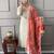 Women’s cream-gold chanderi silk embroidered kurta set with pant & printed silk dupatta