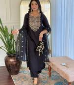 stylish embroidered straight kurta set in viscose with pant & dupatta