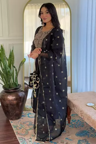 stylish embroidered straight kurta set in viscose with pant & dupatta