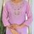 Women’s lavender rayon embroidered straight kurta set with pant & taby printed dupatta