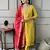 mustard chanderi embroidered kurta set with pant & viscose jacquard dupatta