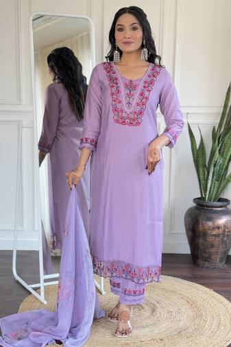 Women’s embroidered viscose straight kurta set with bsy pant & stylish taby printed dupatta