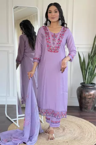 Women’s embroidered viscose straight kurta set with bsy pant & stylish taby printed dupatta