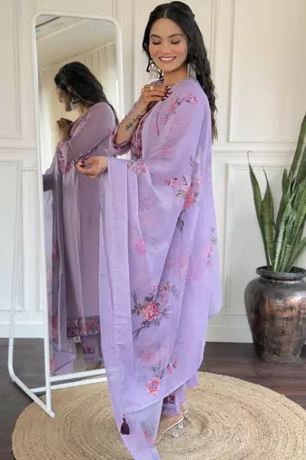 embroidered viscose straight kurta set with bsy pant &  taby printed dupatta