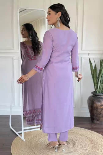 embroidered viscose straight kurta set with bsy pant &  taby printed dupatta