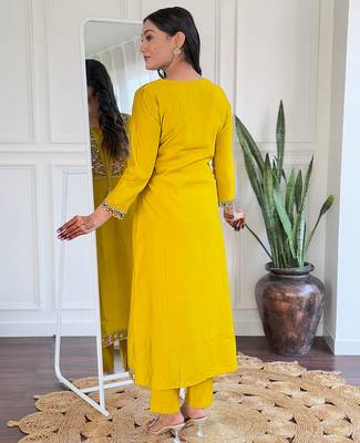 ethnic viscose kurta set with embroidery, bsy pant & art silk blend printed dupatta 2