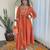 Women’s orange vichitra silk embroidered kurta set with rayon pant & dupatta