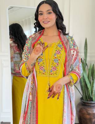 ethnic viscose kurta set with embroidery, bsy pant & art silk blend printed dupatta 5