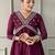 Women’s vichitra silk embroidered flared kurta set with viscose silk pant & chinon lace dupatta