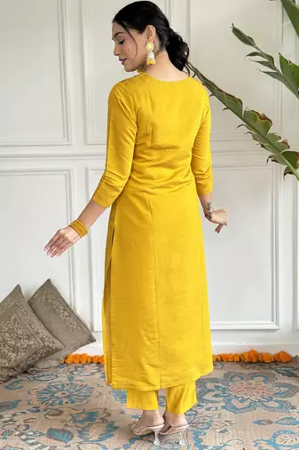 straight kurta set in viscose with inner, embroidery, pant & georgette printed dupatta