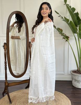 viscose embroidered straight kurta with viscose pant and cotton laced dupatta set 2