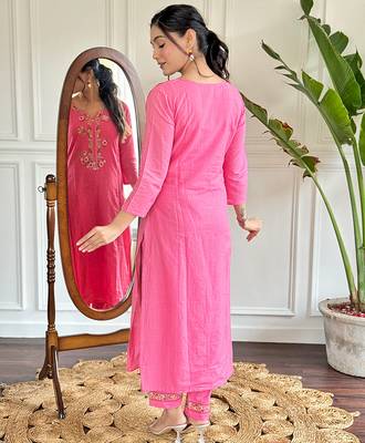 viscose embroidered straight kurta with viscose pant and cotton dyed dupatta set 2