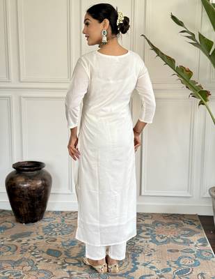 viscose blend embroidered straight kurta set with pant & jacquard silk blend dupatta 2