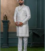 Off white silk embroidered sherwani for mens