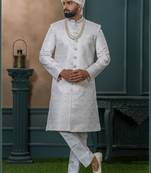 Off white silk embroidered sherwani for mens