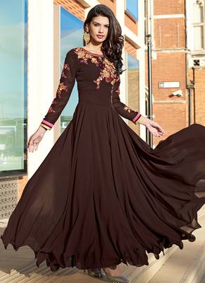 BROWN EMBROIDERED GEORGETTE SALWAR KAMEEZ SEMI STITCHED 1