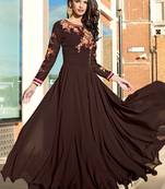 BROWN EMBROIDERED GEORGETTE SALWAR KAMEEZ SEMI STITCHED