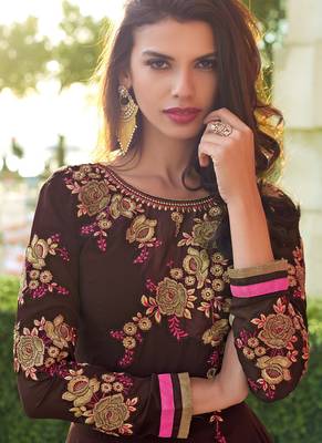 BROWN EMBROIDERED GEORGETTE SALWAR KAMEEZ SEMI STITCHED 2
