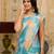 sea green designer printed imported georgette saree with blouse piece