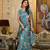 blue designer printed imported georgette saree with blouse piece