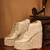 White beads embroidered wedges shoes