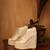 White beads embroidered wedges shoes