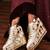 White floral embroidered wedges shoes