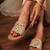 Beige mirror embroidered leather flats