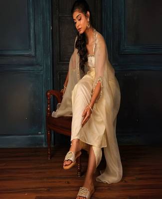 Beige mirror embroidered leather flats 4