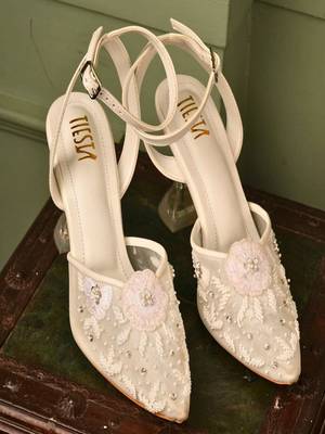 White floral embroidered net heels 1