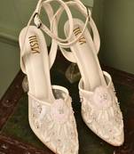 White floral embroidered net heels