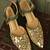 Green mirror embroidered block heels