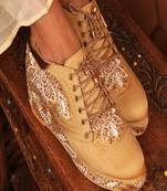 Gold beads embroidered wedges shoes