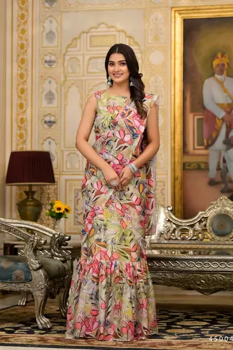 multy designer printed imported georgette saree with blouse piece