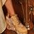 Gold beads embroidered wedges shoes