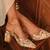 Brown floral embroidered block heels