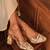 Brown floral embroidered block heels