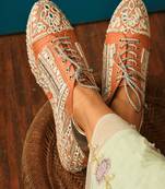 Orange mirror embroidered wedges shoes