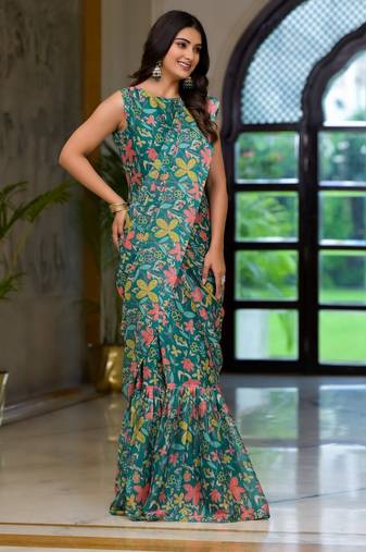rama designer printed imported georgette saree with blouse piece