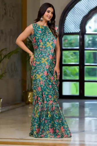rama designer printed imported georgette saree with blouse piece