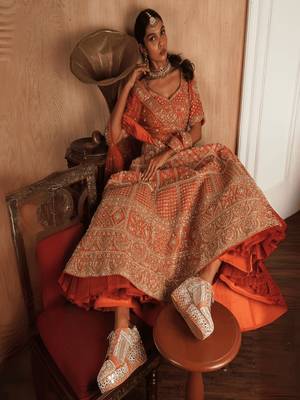 Orange mirror embroidered wedges shoes 2