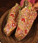 Peach floral embroidered wedges shoes