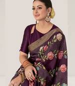 purple floral printed sequince embroidery work rangkat tussar silk blend saree with blouse piece