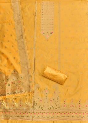 Yellow designer partywear paithani banarasi dress material 2