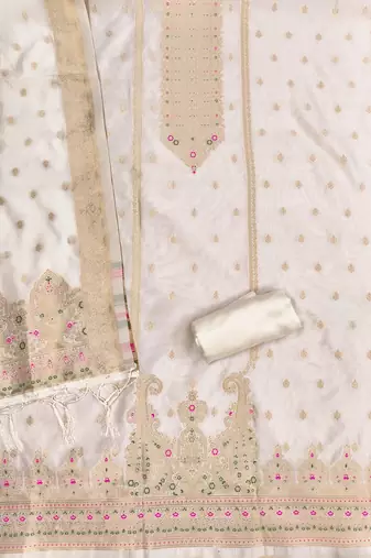 Off white designer partywear paithani banarasi dress material