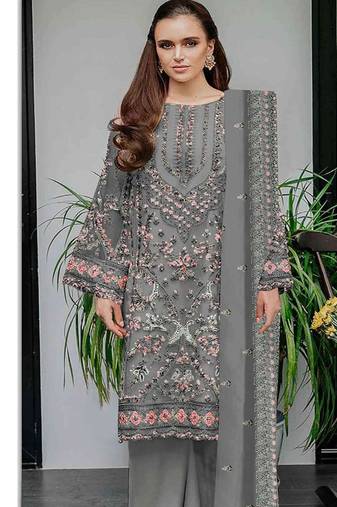 Heavy fox georgette with embroidery sequence & khatli work semistitched suit