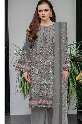 Heavy fox georgette with embroidery sequence & khatli work semistitched suit