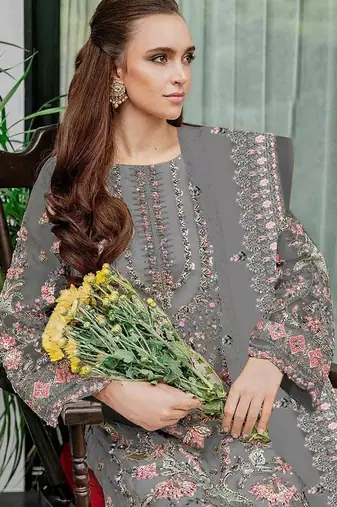 Heavy fox georgette with embroidery sequin & khatli work semistitched suit