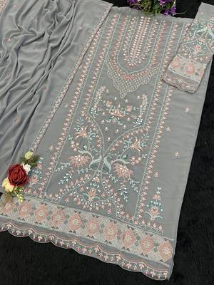 Heavy fox georgette with embroidery sequin & khatli work semistitched suit 3